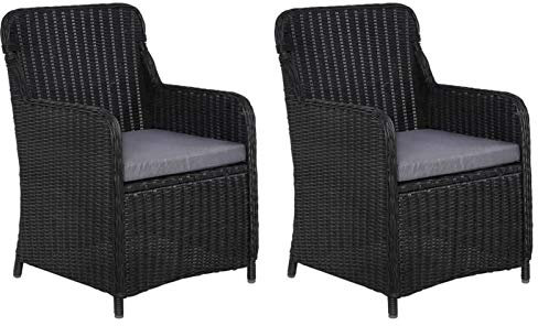 Festnight Gartenstühle mit Polster 2 STK. | Rattan Garten-Essstühle | Polyrattan Essstuhl | Outdoor Gartensessel | Rattanstuhl | Rattansessel | Schwarz Poly Rattan mit Stahlrahmen