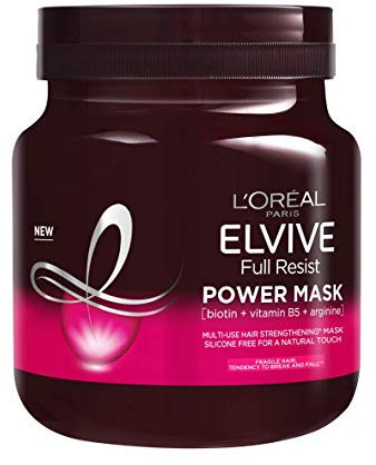 Elvive Haircare L'Oreal Paris Elvive Full Resist Fragile Hair Multi-Use Hair Strengthening Power Mask with Biotin, 680 ml