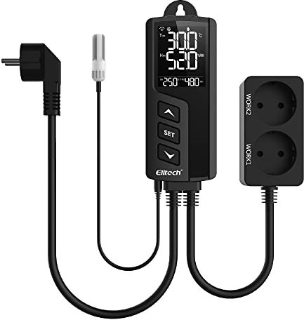 Elitech STC-1000PROTH WIFI Regolatore digitale di temperatura e umidità Termostato 2 uscite precablate per riscaldamento e raffreddamento Terrario Homebrew Fermentazione Allevamento 110V 10A 1200W