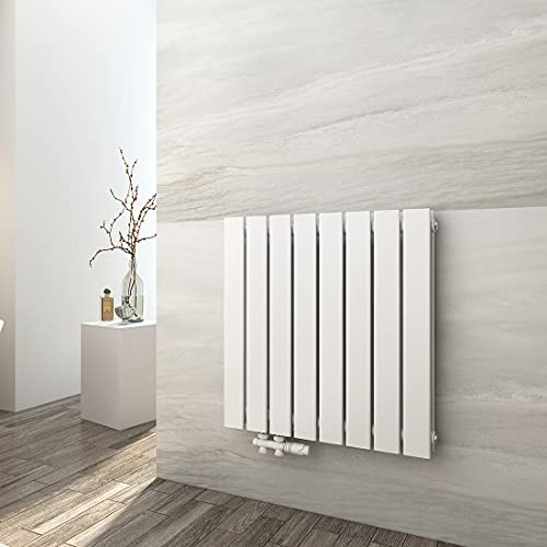 EMKE Design Heizkörper Flach, 630x616 mm Horizontal Flachheizkörper mit Seitenanschluss, Doppellagig Weiß Paneelheizkörper Wandheizkörper für Bad, Schlafzimmer & Wohnzimmer, 805W