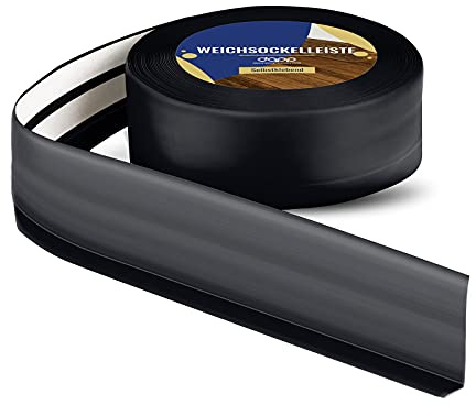 DQ-PP - Plinthes souples autocollantes en PVC - Avec angle de flexion - Pour les finitions - 60 m (3 x 20 m) - 50 x 15 mm - Noir