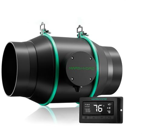 MARS HYDRO 6 Inch Inline Fan with Temperature and Humidity Controller, Ventilation Exhaust Fan for Hydroponics Grow Tent, Easy to Install