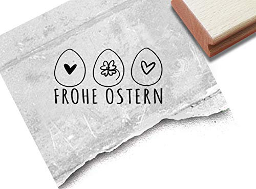 Stempel Osterstempel Ostereier - Motivstempel Ostern Osterkarten Geschenkanhänger Basteln Osterdeko Servietten Tischdeko Scrapbook - zAcheR-fineT (Frohe Ostern - klein 46 x 24 mm)