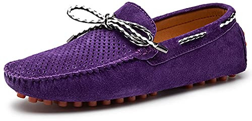 LITNERMIA mocassini da uomo, casual, con lacci, in morbida pelle scamosciata, fatti a mano, Viola (Viola B.), 39 2/3 EU