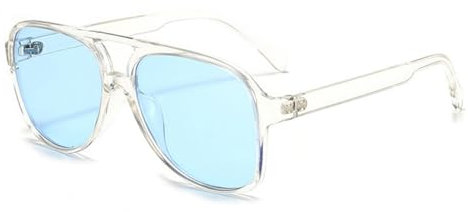 RUNHUIS Vintage Herren Polarisiert Sonnenbrille Damen Retro 70er überdimensional Klassisch Pilotensonnenbrille (Transparentes Blau)