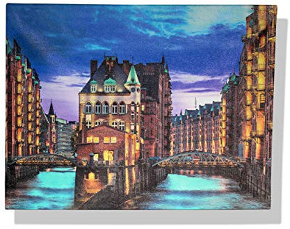Hamburg Beleuchtete Speicherstadt Kunstdruck Wandbilder | Leinwand 40X30 cm Wanddeko | Deko Schlafzimmer Canvas Wandbild | Wohnzimmer Bilder mit Rahme | Geschenke Modern Bild (Hamburg)