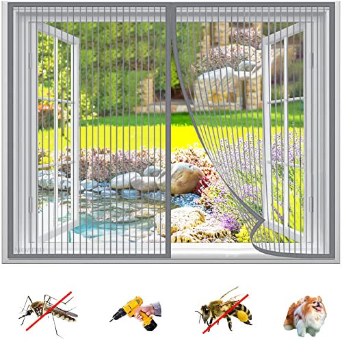 Mosquitera Ventana Magnetica, Adsorción Magnética Automático Anti Mosquito Insecto Cortina Mosquitera Instalar Sin Taladrar, para Sala de Estar Balcón Patio- Grey|| 31x39inch(80x100cm)