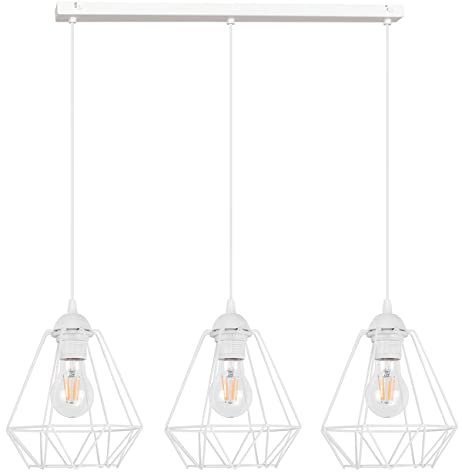 Light-Home Corral Retro Lampe - Hängelampe Hängeleuchte - Deckenlampe Industrial für Wohnzimmer Schlafzimmer und Esszimmer - Pendelleuchte Vintage aus Metall - 3 - Flammig Lang - Weiß