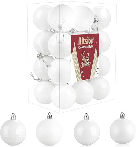 Aitsite Christmas Baubles, 24 Pcs White Xmas Baubles Christmas Decorations 6cm Hanging Christmas Balls Shatterproof Christmas Ornaments for Christmas Tree Home Festival Decoration(White)