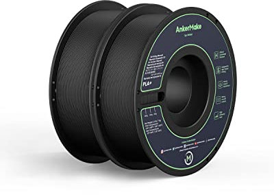 AnkerMake PLA+ 3D Druckfilament, AnkerMake Original Filament, 2er-Pack, 1kg, Robustes weiches Material, Hohe Klebekraft, Für schnelles Drucken geeignet (Schwarz)