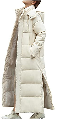 Susenstone Manteaux Longs pour Femmes Hiver Chaud Pleine Longueur Rembourrée Veste À Capuche Matelassé Épaissir Coton Longline Doudoune Dames Vêtements, 01-beige, M