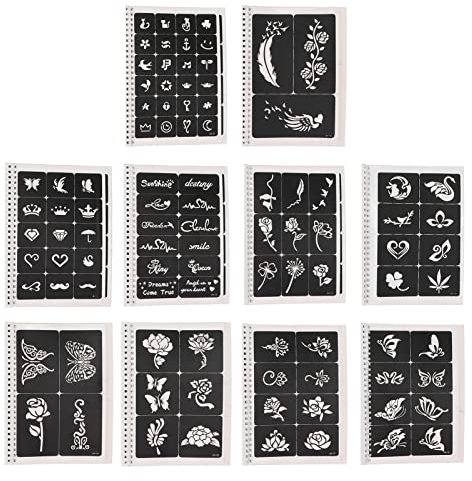 Glitzer Tattoo Schablonen - 10 Blatt Wiederverwendbare Airbrush Tattoo Vorlagen mit 97 Muster für Temporäres Tattoo Set, Körperkunst Malvorlagen und Tattoo Aufkleber