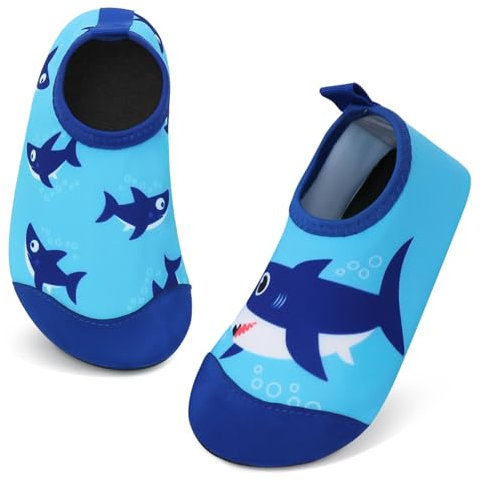 Zapatos de Agua para Niños Escarpines para Niño y Niña Zapatos de Playa Descalzos Antideslizantes Zapatos de Natación para Piscina de Playa, Azul - Tiburón, 26/27 EU