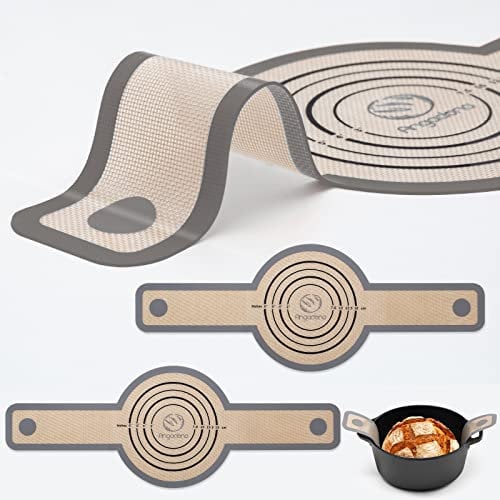 Horno holandés de silicona para pan, la mejor alfombrilla de silicona japonesa antiadherente y fácil de limpiar reutilizable con asas extralargas, juego de 2 grises para masa transferible