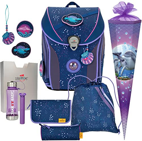 Generisch DerDieDas ErgoFlex Max Schulranzen-Set 7tlg. mit Schuhbeutel und Schultüte - Trinkflasche Gratis Dazu (Deep Ocean)