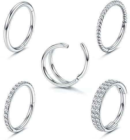 YADOCA 5 Stück 16G Helix Piercing Nasenringe für Damen Herren 316L Chirurgenstahl Nasenpiercing Septum Ring Ohr Piercing Cartlidge Daith Conch Piercing Schmuck 8mm 10mm