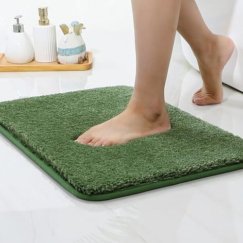 COSY HOMEER 40 x 60cm Badematte rutschfest Waschbar, Badteppich, Maschinenwaschbar Badvorleger rutschfest Waschbar für Dusche, Badezimmerteppichund Badezimmer Grün