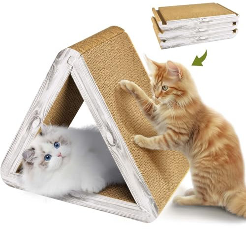 Dreieck Katzenkratzer Faltbar, 6 Nutzbare Seiten Katzenkratzbrett, Vertikale Katzenkratzbaum Rampe Katzentunnel Spielzeug Katzenhaus Karton Katzenkratzer für Indoor Katzen und Kätzchen