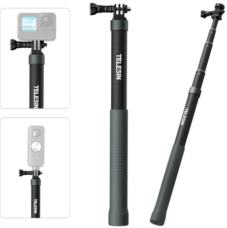 AFAITH Perche Selfie Léger en Fibre de Carbone, Monopode 120cm pour Go Pro Hero 13 12 11 10 9, Perche Télescopique étanche pour Insta360, DJI Action, Smartphone