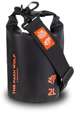 The Pack Wolf Company - Waterproof Dry Bag, Waterproof Backpack with Adjustable Shoulder Strap, Durable Dry Bag for Kayaking, Rafting, Boating and More, Waterproof Bags, 2L, Black/Orange