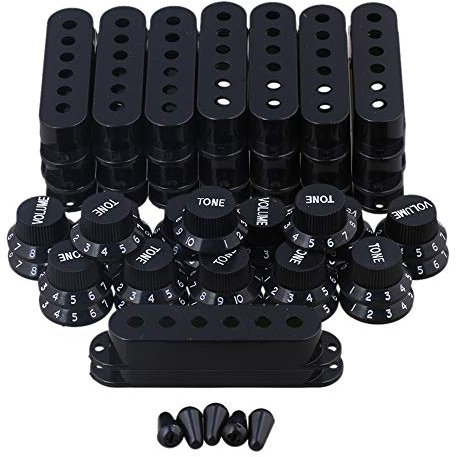 BQLZR Lot de 10 cache-micros à bobine simple en plastique noir 48/50/52 mm et boutons de contrôle du volume 1V2T pour guitare électrique à 6 cordes