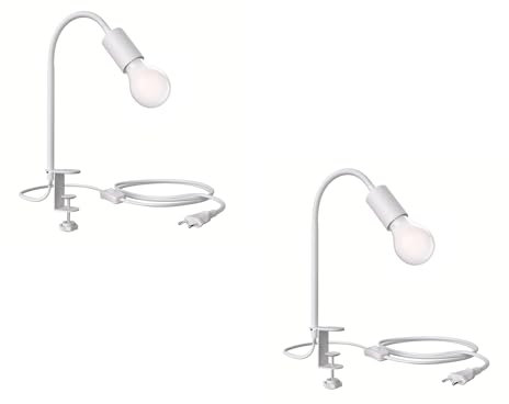 ledscom.de 2 Stück Klemmleuchte LELE mit Schwanenhals, weiß, inkl. E27 Lampe, Energieeffizienzklasse A, gefrostet (warmweiß, 4W, 935lm)