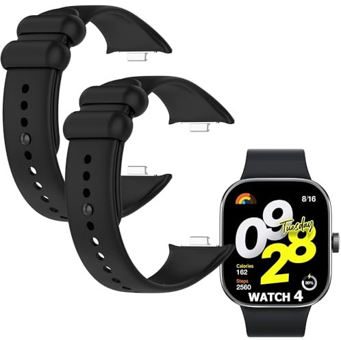 2Pack Bracelet montre Compatible with Xiaomi Redmi Watch 4 ,Bracelet pour Xiaomi Redmi Watch 4 Fitness Bande de Remplacement en Silicone Strap hommes et femmes Bracelet de rechange en silicone Black