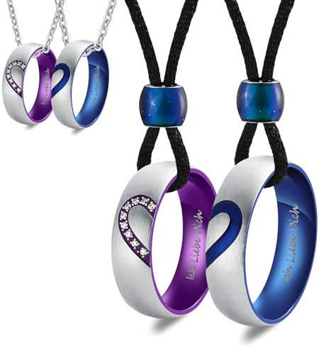 Whoiy Partnerringe für Sie und Ihn, Puzzle Herz Pärchen Kette mit Gravur Ich Liebe Dich Edelstahl Partner Kette mit Ringe Anhänger, Jahrestag Valentinstag Weihnachten Geschenk