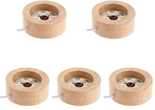 5 Pièces Support de lampe boule de neige base de lumière menée socle de veilleuse lustre led présentoir éclairé pied de lampe de table socle léger boule de cristal châssis en bois