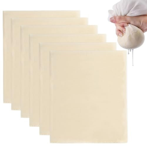6 Piezas Telas Filtrantes, Colador de Tela 50 x 50 cm, 100% Algodón sin Blanquear, Tela para Hacer Queso Reutilizable, Ideales para Colar Queso, Tofu, Zumos, Café, Té