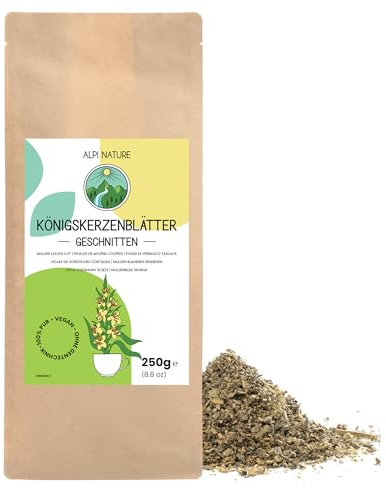 Alpi Nature Verbasco Tisana 250g, Foglie di Verbasco Essiccate e Tagliate, Tè Sfuso