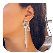 Adramata Ohrringe Hängend Kristall Edelstahl Hypoallergene Statement Damen Lang Strass Geschenke für Frauen Mädchen Silber Tropfen