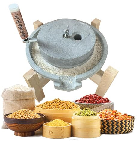 Large Bluestone Grain Mills Household Bean Grinder, Handmade Paste Stone Mill/Grains Pulverizer for Flour Spice, Manual Dry/Wet Mill Powder Grinding with Wooden Frame