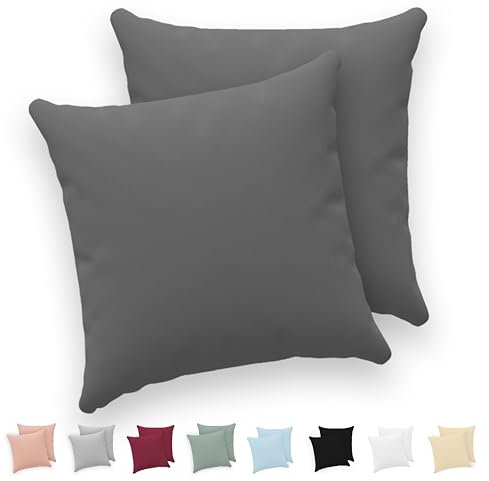 Twinzen® Kissenbezug 50x50 (2er-Set) - 100% Jersey Baumwolle 150 GSM Kissenbezüge - Anthrazit - Für Kissenbezüge 50x50 cm - Kissenhülle - Kissenbezug mit Reißverschluss - Oeko-Tex Zertifiziert
