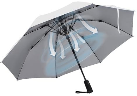 OSKOPWRC Umbrella with Fan, Umbrella with UV Protection & Fan, USB Rechargeable Portable Umbrella- Perfect for Patio, Travel, Fishing, Golfing, and Beach White