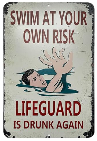 Schwimmbad-Schilder – Dekoration für den Außenbereich, Vintage-Metall-Pool-Warnschild, humorvolles Textdesign für Schlafzimmer, Wanddekoration