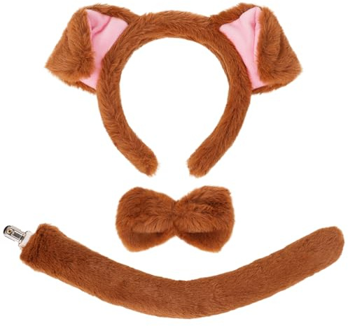 XEPST Tier Hündchen Kostüm Kinder Set, Hundeohren und Schwanz Set mit Hundeohren Stirnband und Hundeschwanz für Tierkostüm Cosplay Geburtstagsparty Weltbuchtag Halloween Kostüm Partyzubehör