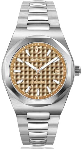 BETTIMER Automatik Uhr Herren Schweizer PT5000 Werk 40mm 316L Edelstahl 10ATM Wasserdicht Datum & Sekundenzeiger Saphirglas mit AR-Beschichtung Mechanische Uhr Herren