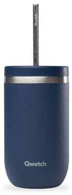 QWETCH - Cold Cup Isotherme 470ml Bleu Nuit - 24h Glacé & 12 Froid - Inox Recyclé, Anti-Éclaboussure - Idéale pour Boissons Fraîches, Bubble Tea et Café Glacé