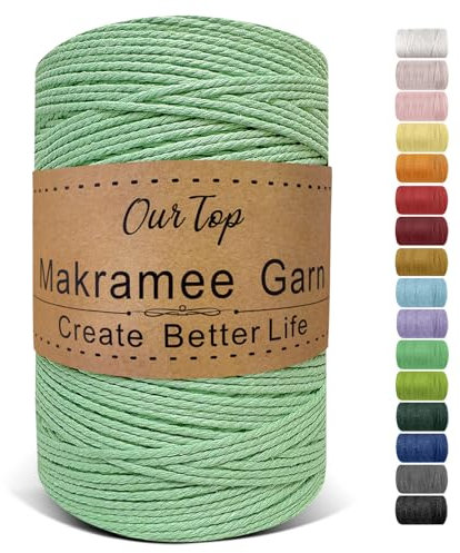 OurTop Premium Makramee Garn Hellgrün, 2mm x 500m Macrame Cord Schnur Kordel für DIY Handwerk, Weben Dekoration, Hängepflanze Aufhänger