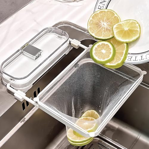 Kitchen Sink Strainer, Suction Cup Sink Strainer Drain Rack,Sink Drain Strainer with 100PCS Net,Removable Suction Cup Sink Drain Strainer Basket for Kitchen Leftover (White)