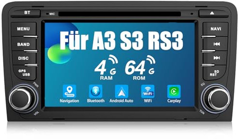 AWESAFE Autoradio für Audi A3 8P S3 RS3,[4GB+64GB] Android 13 Radio 2Din mit CD-Laufwerk CarPlay Android Auto WLAN Bluetooth