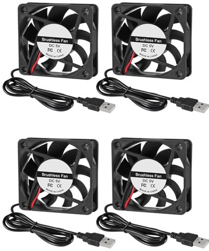 4 Stück 80 mm USB Lüfter 3,14 Zoll Bürstenlose Kühlung DC 5 V 80 mm x 15 mm Kühlergeschwindigkeit 4200 U/min für 3D-Druckerkühlung Elektronik Luftreiniger DIY-Projekte