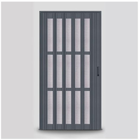 Raumteiler, magnetisch schließende Tür, faltbare Akkordeontür mit mattiertem Acryl, PVC-Schiebefalttür mit Metallschiene(Gray,73''Wx79''H(185.5x200cm))