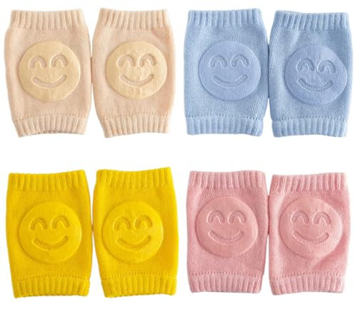EIR Rodilleras Bebe,4 Pares Antideslizantes Rodilleras Bebe,Rodilleras Bebe Gateo,Meias Antiderrapante Criança,Protectores de Rodilla de Niños Calentador de Piernas Elástico,para Bebé 6 a 24 meses