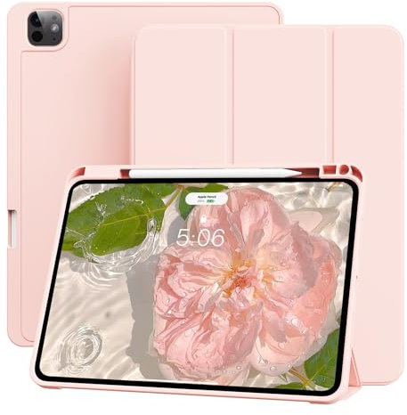 KVTVOU Hülle für iPad Pro 11 Zoll 2024 (5. Generation, M4) mit Stifthalter, Schlanke Klappständer Schutzhülle und Weiche TPU Rückseite Abdeckung, Auto Wachen/Schlafen für iPad Pro 11 2024, Rosa