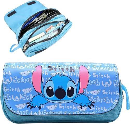 May Huang Stitch Federmäppchen, Stitch Federmappe, Kinder Federmäppchen mit 2 Fächern, Stitch Federtasche, Stitch Pencil Case, Federmäppchen Stitch für Junge Mädchen Teenager Studentenn (B)
