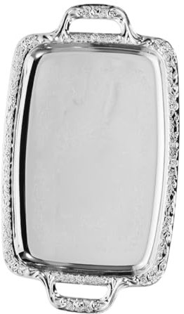 COLLBATH Bandeja Rectangular De Acero Inoxidable para Servir con Asas para Aperitivos Frutas Y Postres Plato De Almacenamiento Moderno Plato Rectangular De Acero Inoxidable para Servir