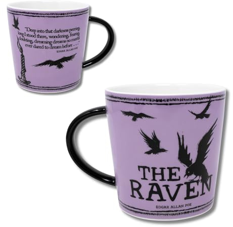 Steel Mill & Co Book Lovers Mug, Cute Coffee/Tea Ceramic Mug with Handle for Book Club, 14 oz Reading Themed Coffee Cup (The Raven (Purple)