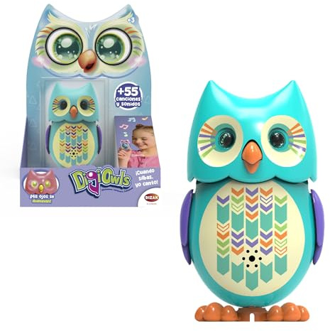 Bizak Mini Hoot Digiowl 62008285-1 interaktive singende Eule, reagiert auf die Stimme, 6 Modelle erhältlich, Kinderspielzeug, ab 3 Jahren, Mehrfarbig